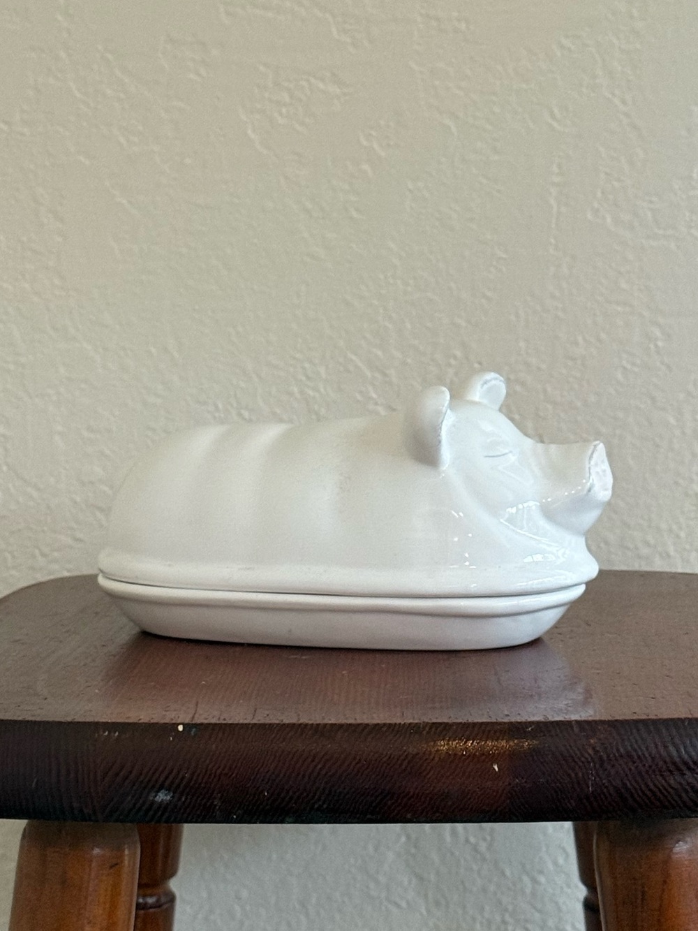 White Ceramic Pig Butter Dish